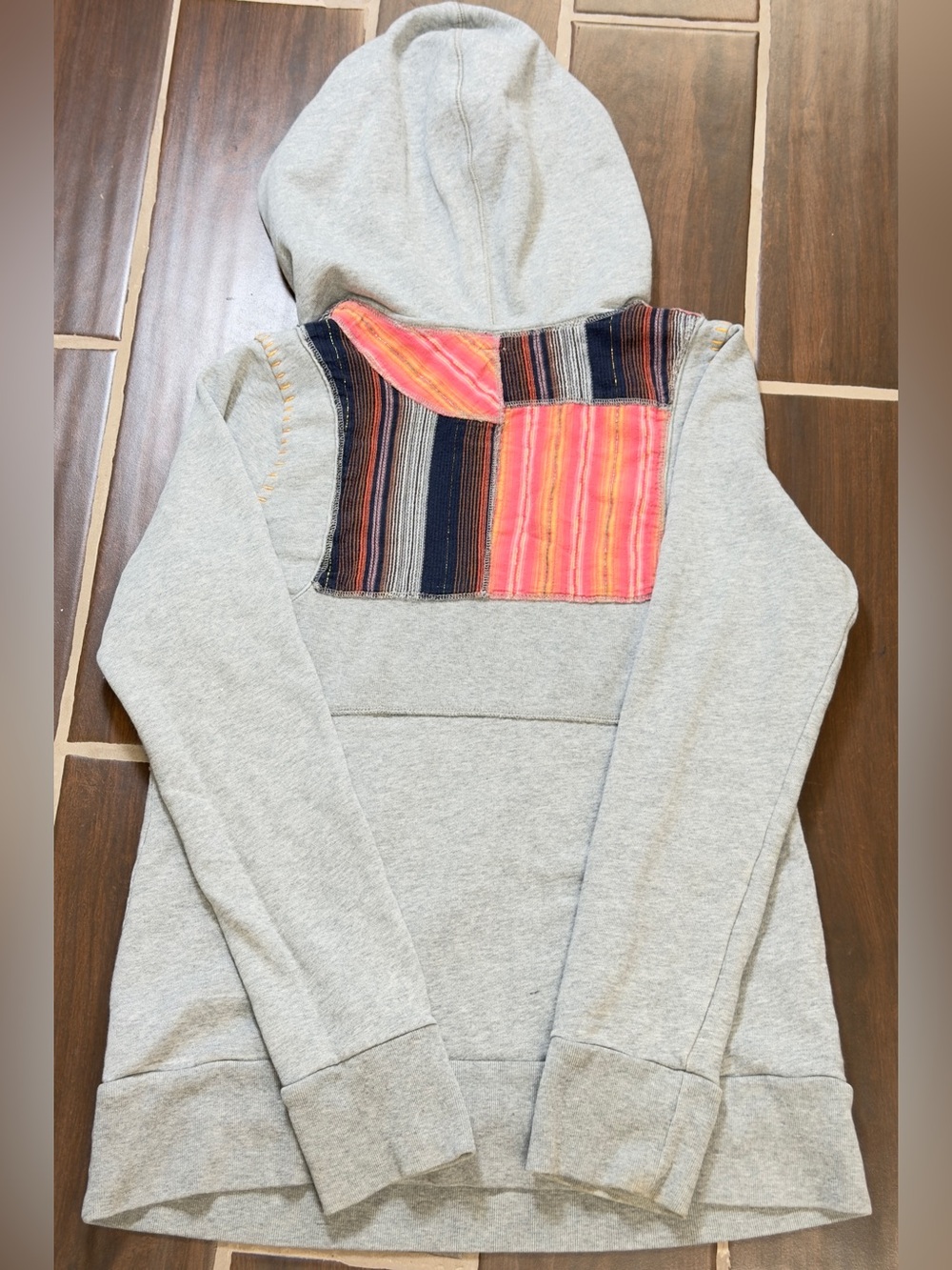 Free People Gray Pullover Hoodie with Pink & Orange Patchwork - Picture 6 of 9